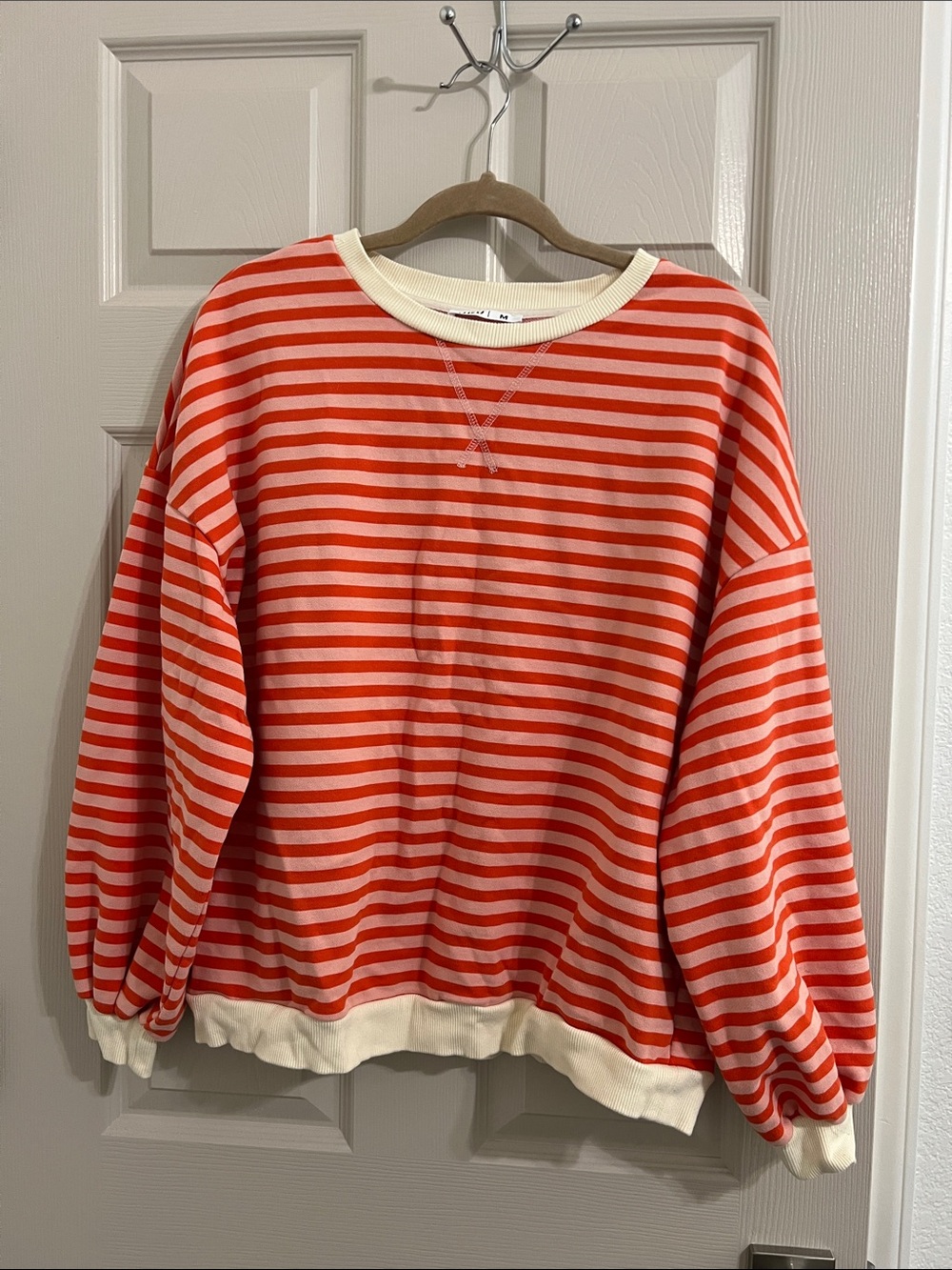 Striped Crewneck Sweatshirt in Red and Cream